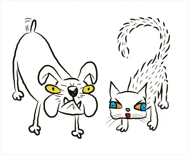 Vector illustration of Cartoon Cat and Dog