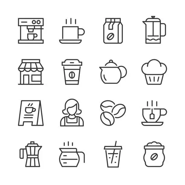 Vector illustration of Coffee & Cafe Icons — Monoline Series