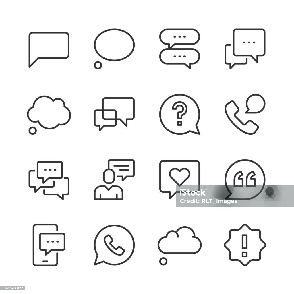 Speech Bubble Icons — Monoline Series Vector line icon set appropriate for web and print applications. Designed in 48 x 48 pixel square with 2px editable stroke. Pixel perfect. Icon Symbol stock vector Speech Bubble Icons — Monoline Series Vector line icon set appropriate for web and print applications. Designed in 48 x 48 pixel square with 2px editable stroke. Pixel perfect. Icon Symbol stock vector