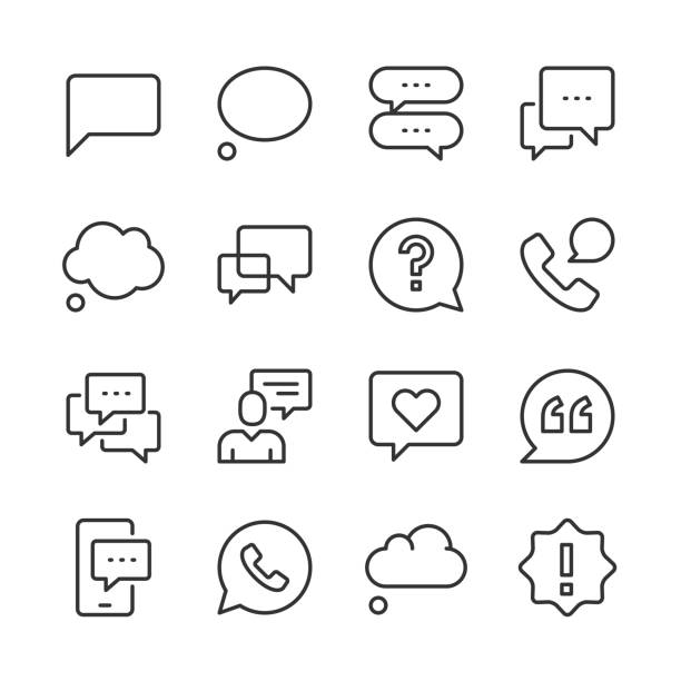 Speech Bubble Icons — Monoline Series Vector line icon set appropriate for web and print applications. Designed in 48 x 48 pixel square with 2px editable stroke. Pixel perfect. thought bubble stock illustrations