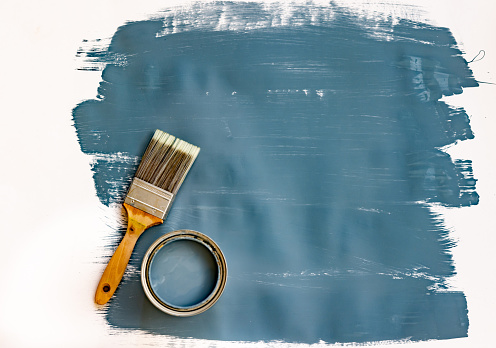 Blue brush stroke and paint can - home decoration concepts