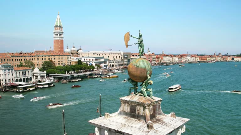 Aerial Venice Italy. Drone shot of Venice architecture and canal.