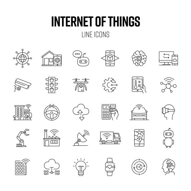 Internet of Things Line Icon Set. Technology, Connection, Automation, Internet, Digitalization. vector art illustration