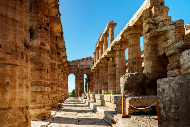 Second Temple of Hera in Paestum, Italy. stock photo
