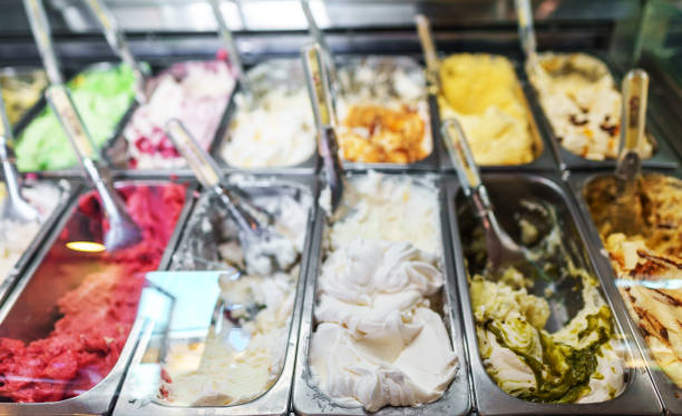istock Ice cream with different flavors in the ice cream shop. 1466498040