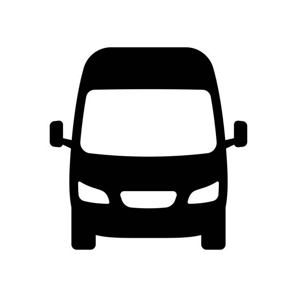 икона фургона. микроавтобус. черный силуэт. вид спереди. векторная простая плоская графическая иллюстрация. изолированный объект на белом � - truck trucking car van stock illustrations
