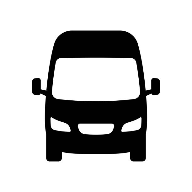bildbanksillustrationer, clip art samt tecknat material och ikoner med van icon. minibus. black silhouette. front view. vector simple flat graphic illustration. isolated object on a white background. isolate. - framifrån