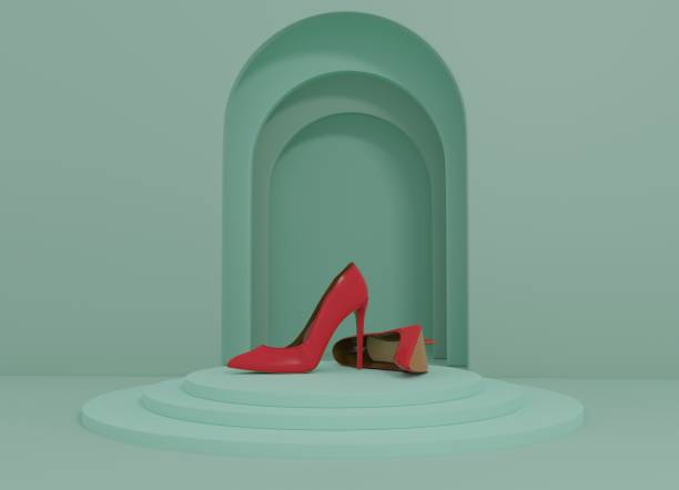 istock Red pastel high heels isolated on light green pastel background. 1466500273