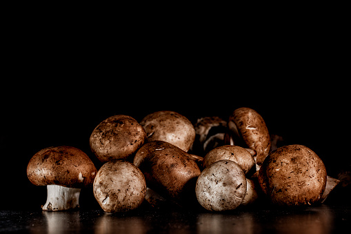 organic brown mushrooms on black background