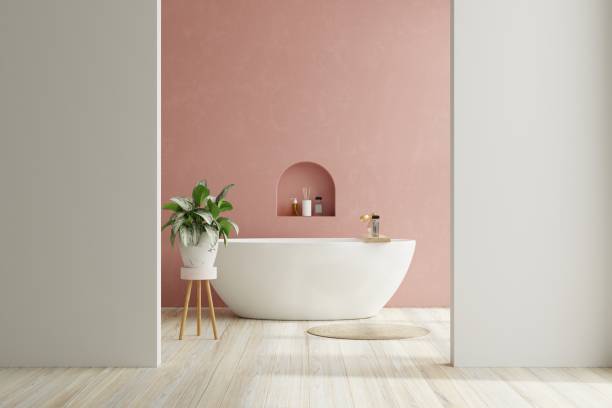 istock Modern Bathroom interior design,white bathtub on grunge pink wall. 1466506332