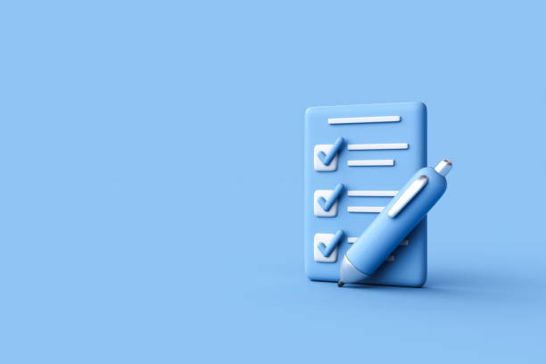 istock 3d rendering of check list and pencil on blue background. 1466513138