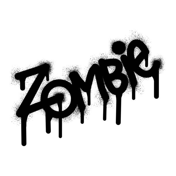 illustrations, cliparts, dessins animés et icônes de texte de zombie graffiti avec peinture en aérosol noire - spray paint vandalism symbol paint