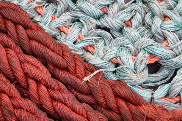 Detail shot of  two different ropes from seafaring