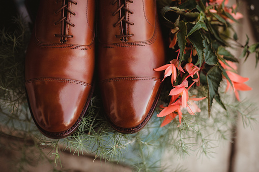 Close up of men's brown dress shoes
