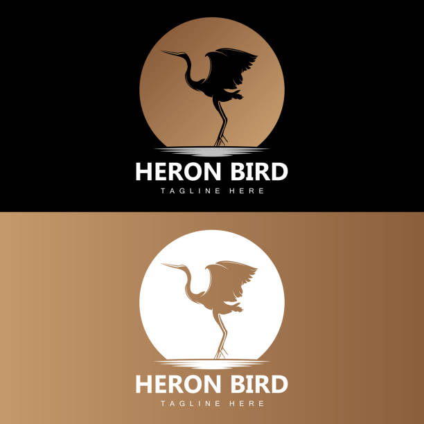 ANIMAL Bird Heron Stork symbol Design, Birds Heron Flying On The River Vector, Product Brand Illustration pelican silhouette stock illustrations