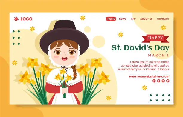 Vector illustration of Happy St David's Day Social Media Landing Page Flat Cartoon Hand Drawn Templates Illustration