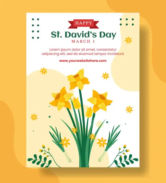 Vector illustration of Happy St David's Day Vertical Poster Flat Cartoon Hand Drawn Templates Background Illustration