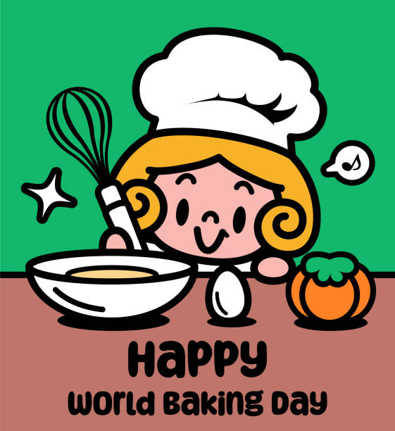 ilustrações de stock, clip art, desenhos animados e ícones de a cute child holding an egg beater and enjoying baking - characters cooking chef bakery