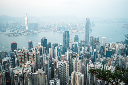 Aerial view of Hong Kong city.