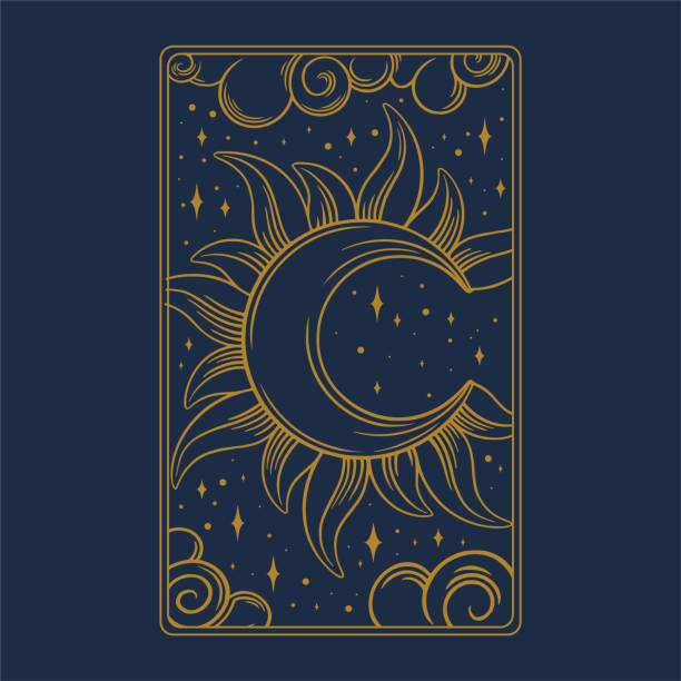 ilustrações de stock, clip art, desenhos animados e ícones de tarot aesthetic golden card. bohemian tarot design for oracle card covers. vector illustration - pattern information medium technology backgrounds