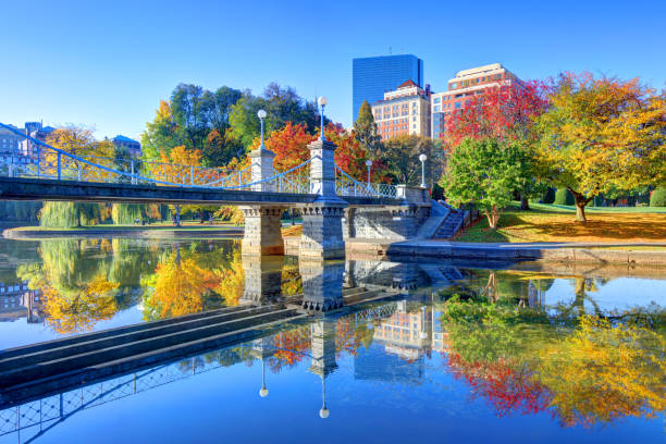 autunno nel boston public garden - back bay immagine foto e immagini stock