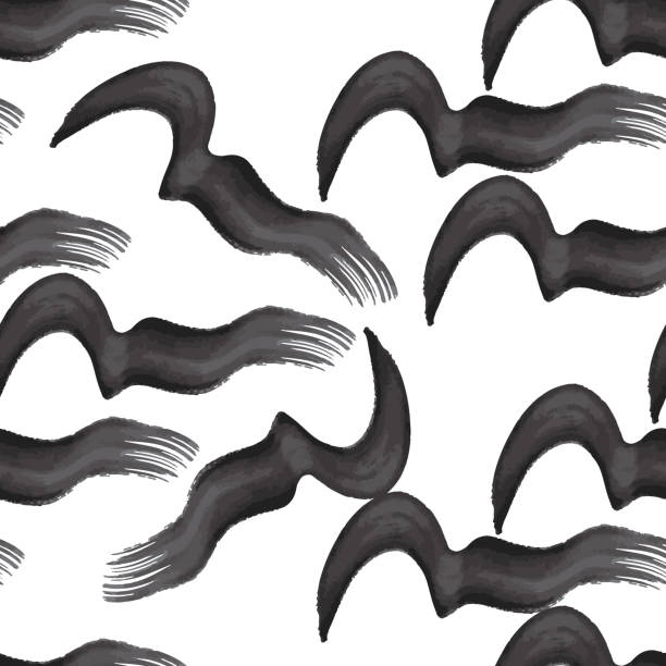 黒い波状のグランジブラシストロークを持つシームレスなパターン - design imbalance brush stroke scribble点のイラスト素材／クリップアート素材／マンガ素材／アイコン素材