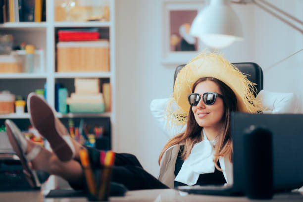 Office Worker Ready to Go on Vacation for a Break