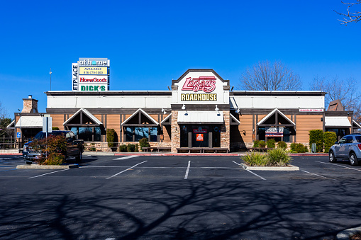 Chico, California, USA - February 12th, 2023: Popular Logan's Roadhouse restaurant exterior