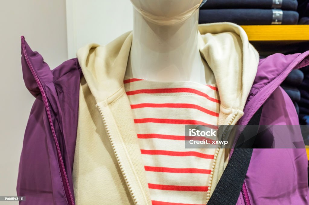 Feminine casual wear, sporty sweaters and coats on mannequins Ready To Wear Stock Photo