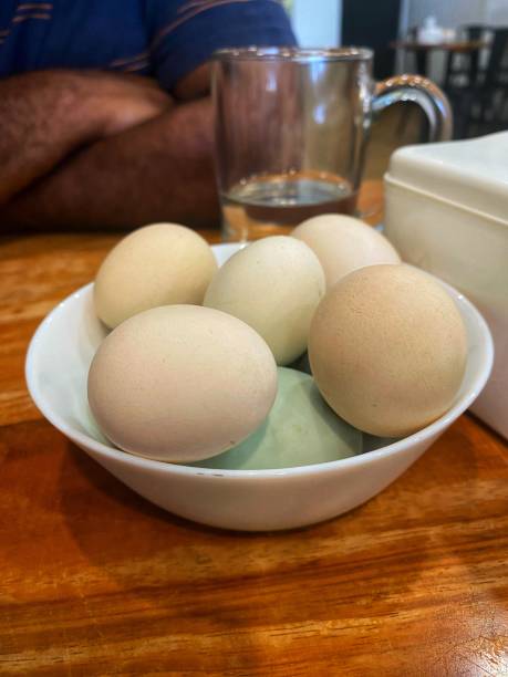 Looks beautiful collection of boiled eggs on the dining table