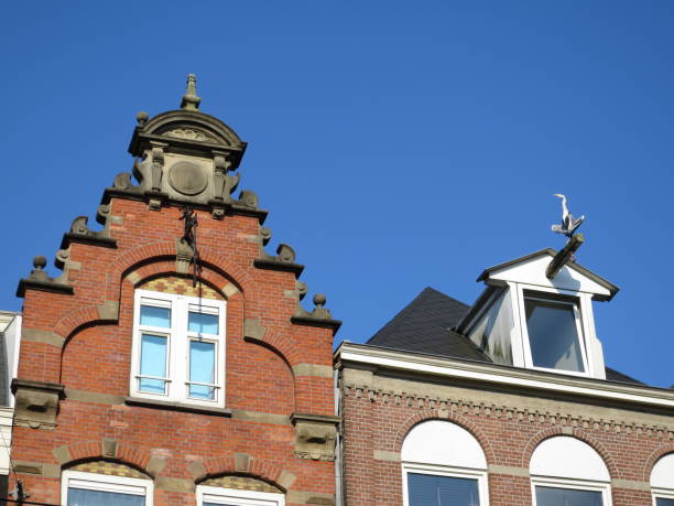 istock Urban Grey Heron perched on hook beam on canal house 1466558777
