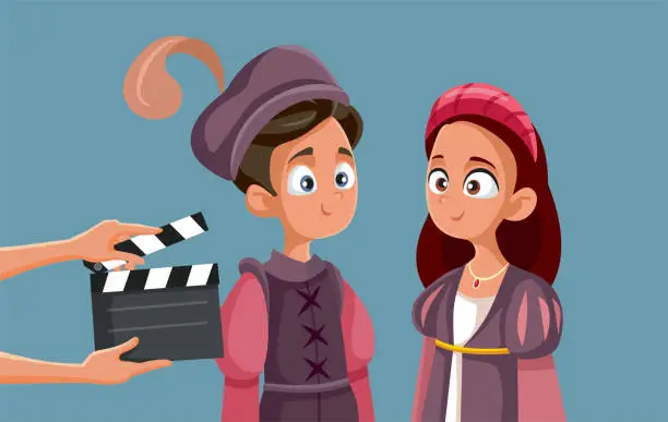 Vector illustration of Crew Filming Romeo and Juliet with Young Actors Vector Cartoon