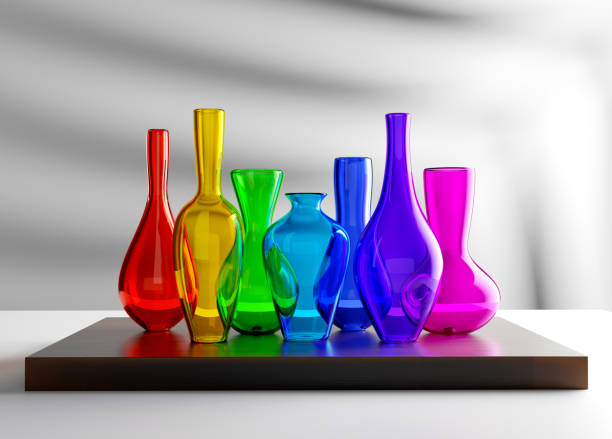 istock Empty Colorful Glass Vases on a block - Realistic 3d Illustration Render 1466561291