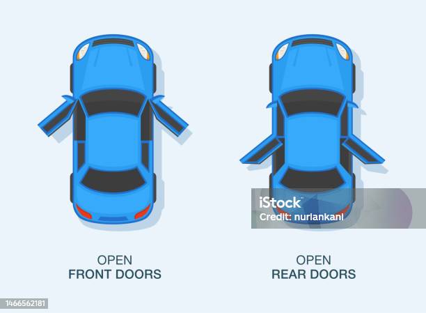 Mobil Sedan Modern Terisolasi Dengan Pintu Belakang Dan Depan Terbuka