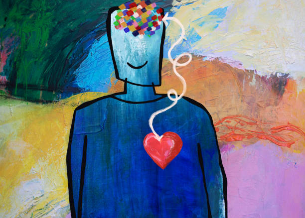 Mind and heart connection. Mindfulness, happiness, Mind and heart connection. man with brain and heart connected. passion stock illustrations
