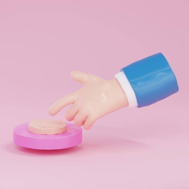 istock 3d rendering of a hand push button on a pink background 1466565083