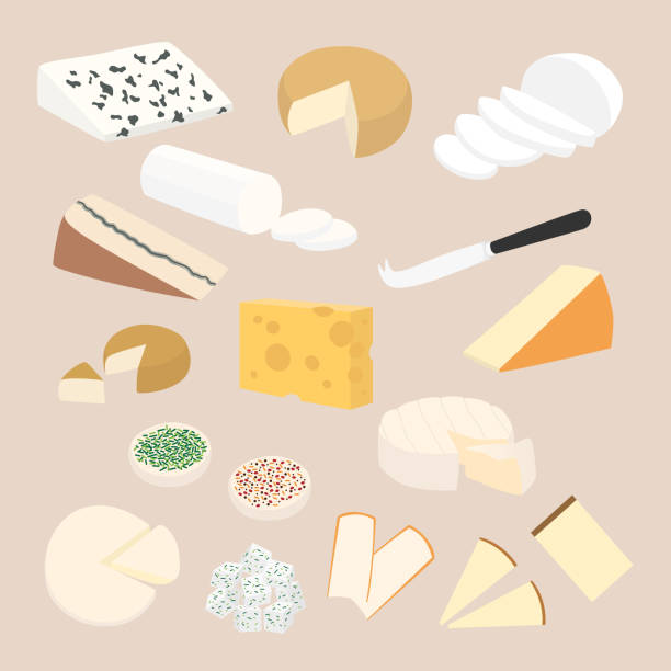 염소, 양, 소 치즈 - mozzarella stock illustrations