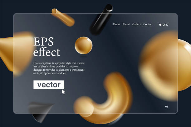 ilustrações de stock, clip art, desenhos animados e ícones de 3d glassmorphism landing page. vector illustration with blurred floating golden geometry shapes. - abstract backgrounds ball close up