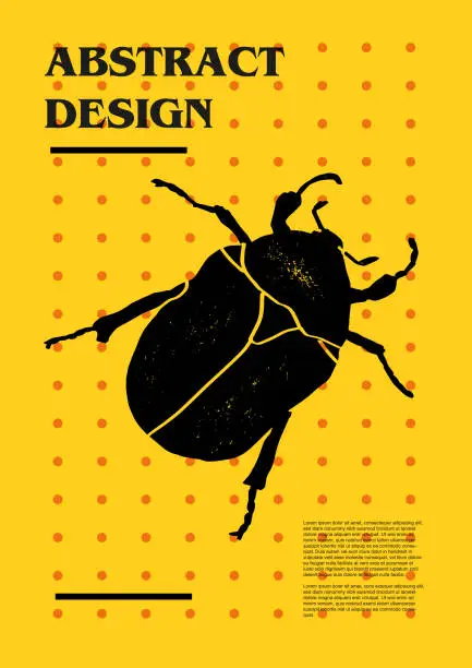 Vector illustration of Maybug, chafer, cockchafer. Set of vector posters with insects. Engraving illustrations and typography. Background images for cover, banner