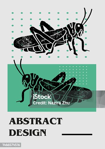 istock Grasshopper, locust. Set of vector posters with insects. Engraving illustrations and typography. Background images for cover, banner 1466574516