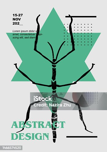 istock Stick insect. Vector poster with insects. Engraving illustrations and typography. Background images for cover, banner 1466574520