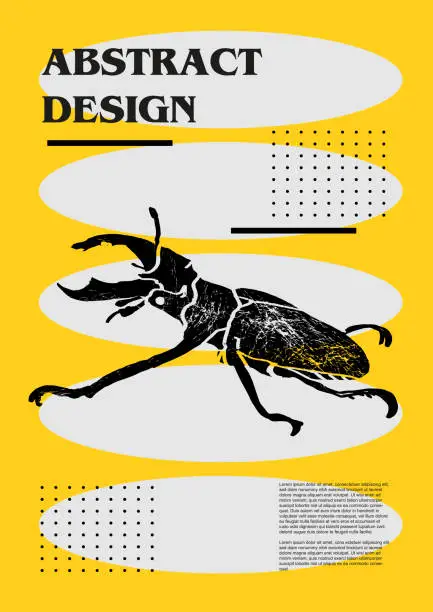 Vector illustration of Stag beetle. Set of vector posters with insects. Engraving illustrations and typography. Background images for cover, banner