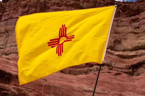 Lupton, Arizona, USA-10/02/2022: Arizona welcome center and Navajo trading post and flag