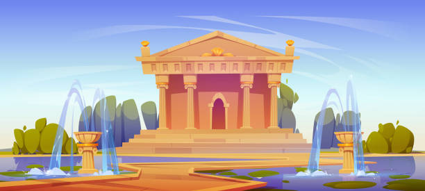 ilustraciones, imágenes clip art, dibujos animados e iconos de stock de antiguo edificio griego o romano con columnas - ancient rome rome fountain pantheon rome