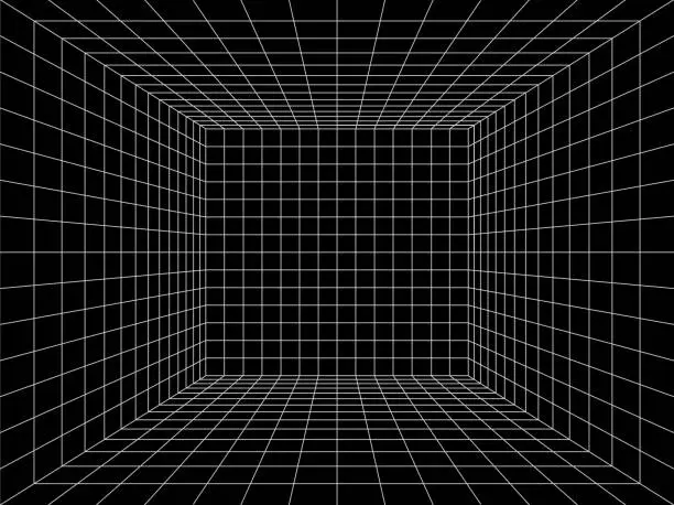 Vector illustration of grid cube dark