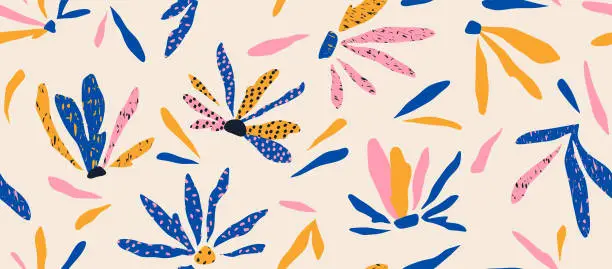 Vector illustration of simple floral abstract seamless pattern.