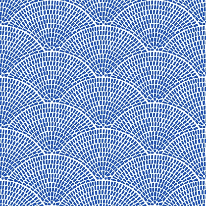 seamless wavy pattern, blue and white mosaic print, vector illustration