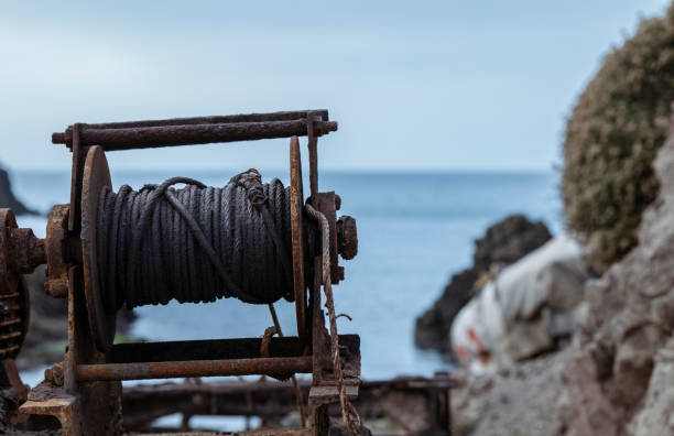 Old mooring and wire ropes on seaside. Cabo de Gata, Almeria, Spain