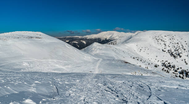 Beautiful day in winter Low Tatras mountains in Slovakia Beautiful day in winter Low Tatras mountains in Slovakia - view from hiking trail bellow Velka hola hill summit durkova stock pictures, royalty-free photos & images