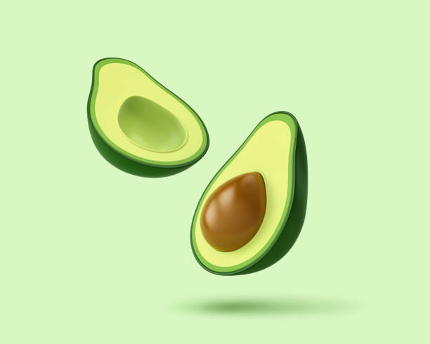 istock Avocado halves flying over green background. Clipping path included 1466599749